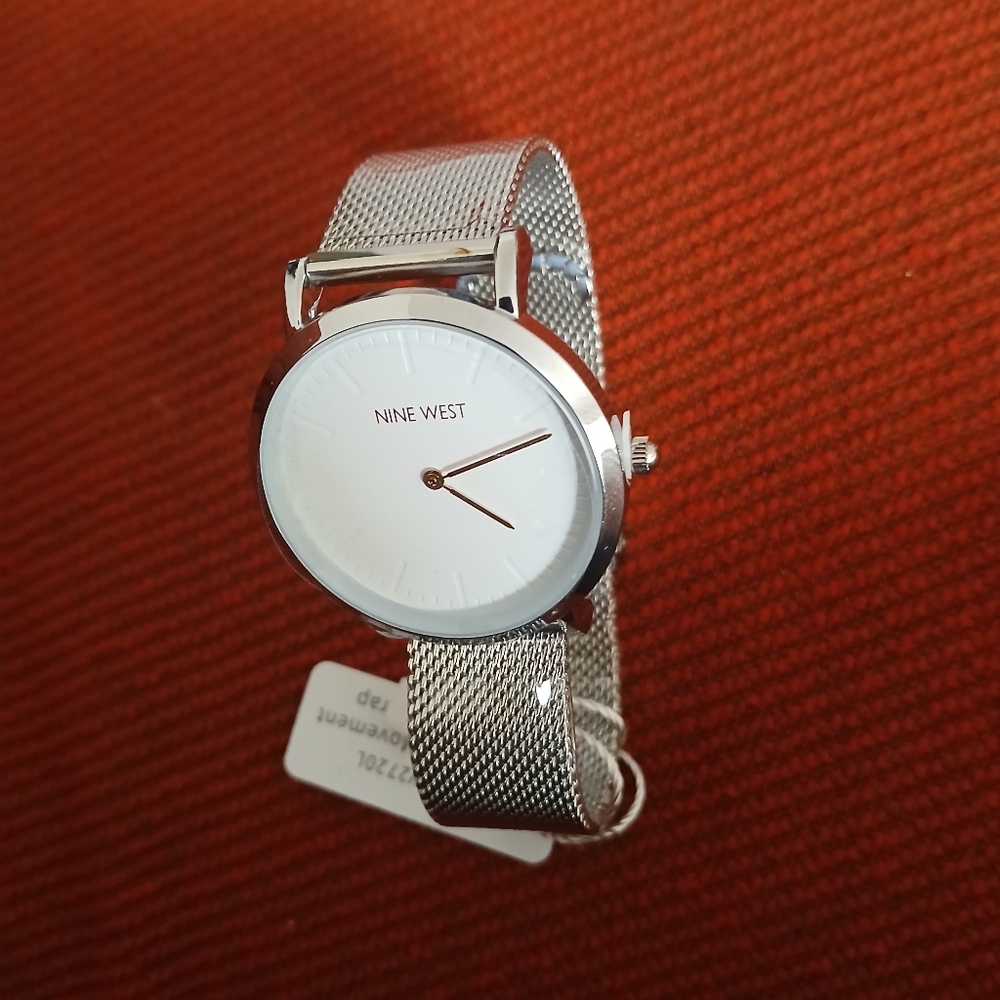 Nine West Silver Tone Watch with White Dial
